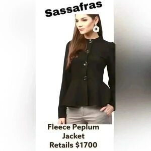 Sassafras Black Fleece Peplum Jacket. BRAND NEW WITH TAGS